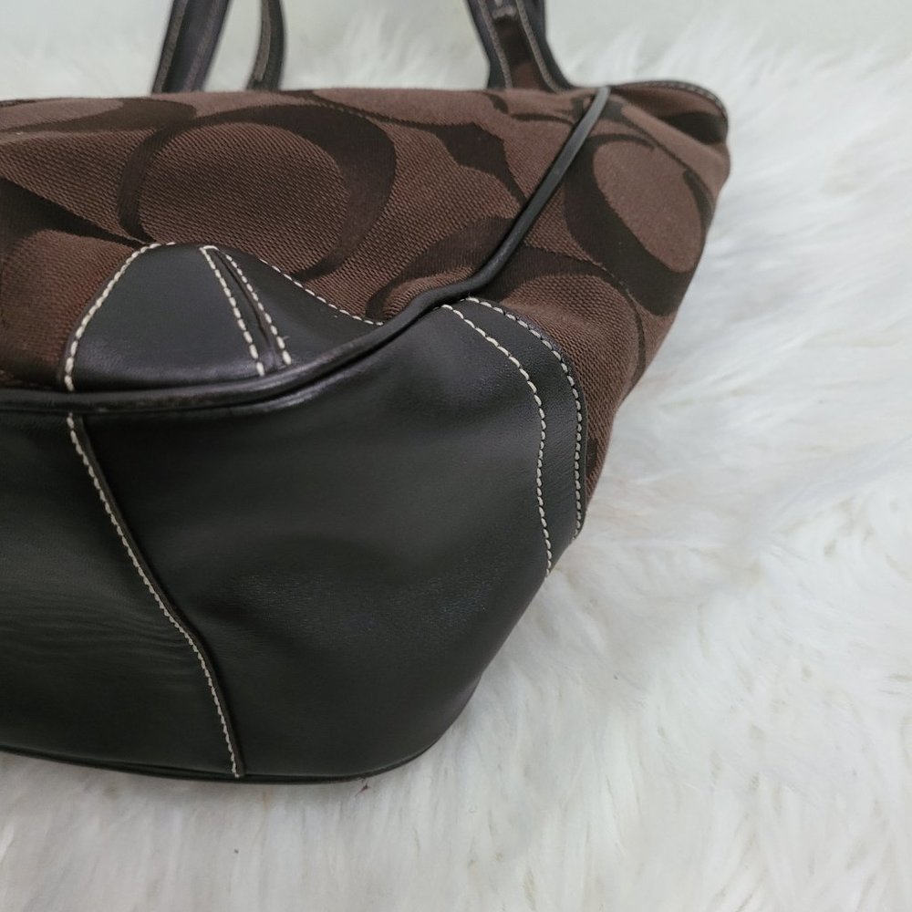 COACH Signature Jacquard Brown Leather Tote G0768-11292 - Picture 8 of 13